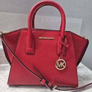 Michael Kors Avril Medium Sized Red Leather Gold Hardware.